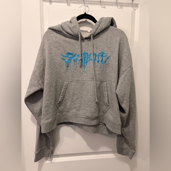 TNA Tops - TNA Aritzia Gray Hoodie with Blue Script Logo - Large